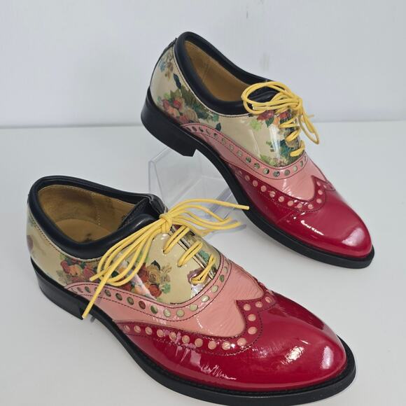John Fluevog Domitian Sea Angel Brogue Oxford White Floral Red Patent 6.5 w/Box - Picture 4 of 12